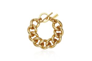 ganalux 18k gold plated curb chain bracelet for women, bold chunky jewelry made in korea (bold-small)