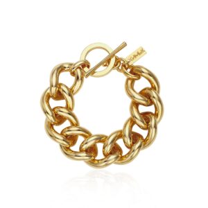 GANALUX 18K Gold Plated Curb Chain Bracelet for Women, Bold Chunky Jewelry Made in Korea (Bold-Small)