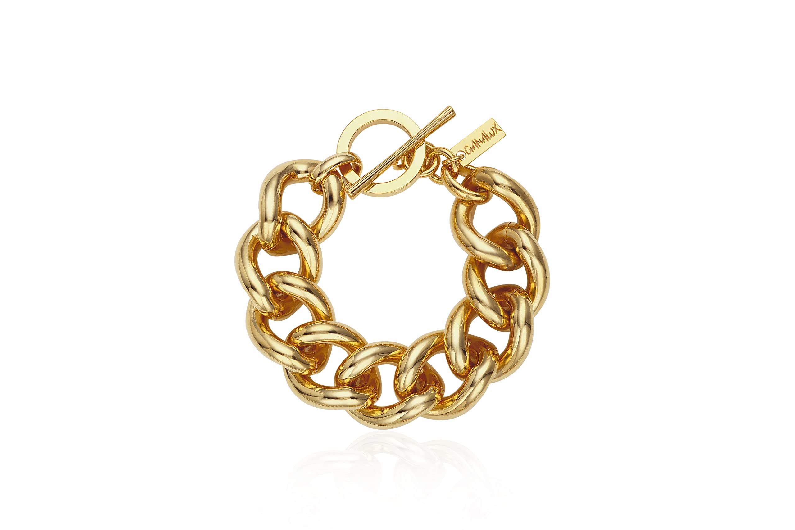 GANALUX 18K Gold Plated Curb Chain Bracelet for Women, Bold Chunky Jewelry Made in Korea (Bold-Small)