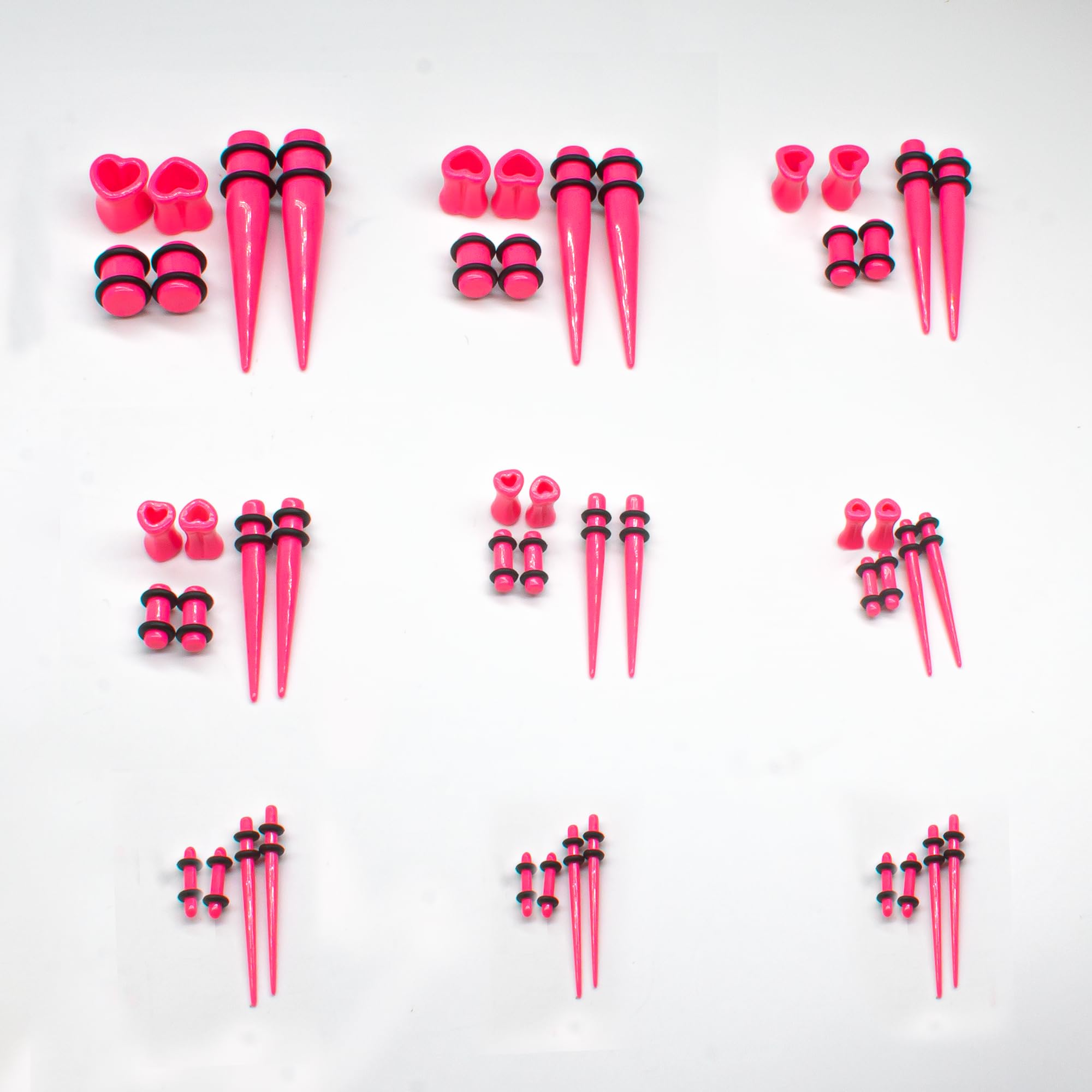 Marsrut 48 PCS Acrylic Gauge Kit Tapers Heart Tunnels Plug 14G-0000G Ear Stretching Set - PINK