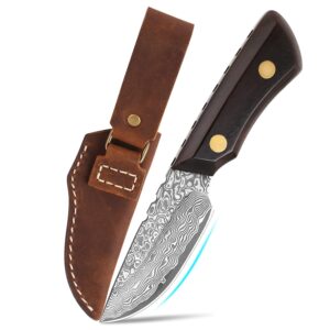 xituo damascus bushcraft knife, hunting knife - handmade survival knife, forged fixed blade knife, 5.5'’ edc camping knife for men | fixed blade with ebony wood handle leather sheath