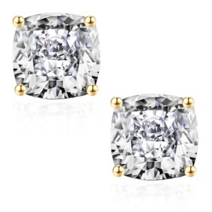 SMILEST 1 ct Moissanite Stud Earrings for Men Women, D Color VVS1 Clarity Cushion Cut Simulated Diamond Earrings 18K Yellow Gold Vermeil 925 Sterling Silver Moissanite Earrings for Men Women Gifts