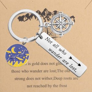 LQRI Not All Those Who Wander are Lost Keychain Traveller Gift Adventurist Gift Wanderlust Gift Compass Key Chain Inspirational Gifts