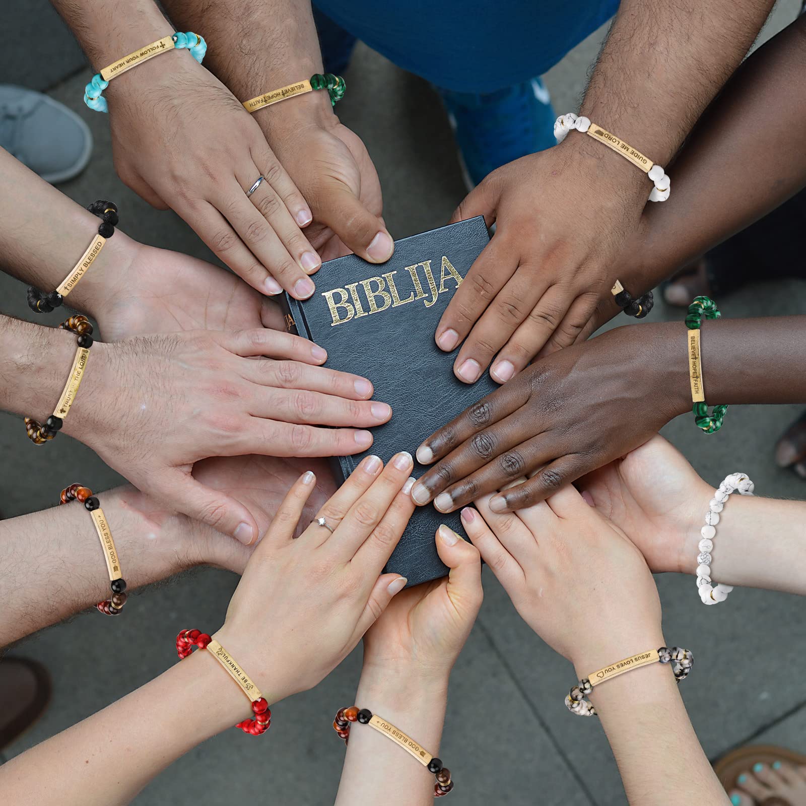 Sureio 8 pcs Christian Bracelets Bible Verse Jewelry Religious Gift for Women Men Prayer Beaded Bracelet Inspirational Cuff Natural Tiger Eye Lava Stone Stretch Strand Bangle