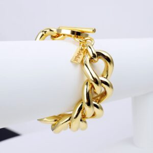 GANALUX 18K Gold Plated Curb Chain Bracelet for Women, Bold Chunky Jewelry Made in Korea (Bold-Small)