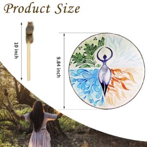 DRYEN Shaman Drum,10 Inch Tree Of Life Decoration Design Hand Drum With Drum Stick, Instrumental Shaman Alchemy Moon Drum, Sound Healer Shaman Drum For Spiritual Music, Reflection And Meditation