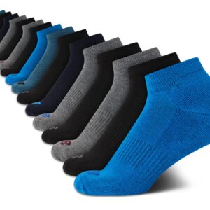 New Balance Boys' Quarter Socks - 16 Pack Soft Cushioned Performance Ankle Socks for Boys - Breathable Boy's Sports Socks, Size Large, Blue Assorted