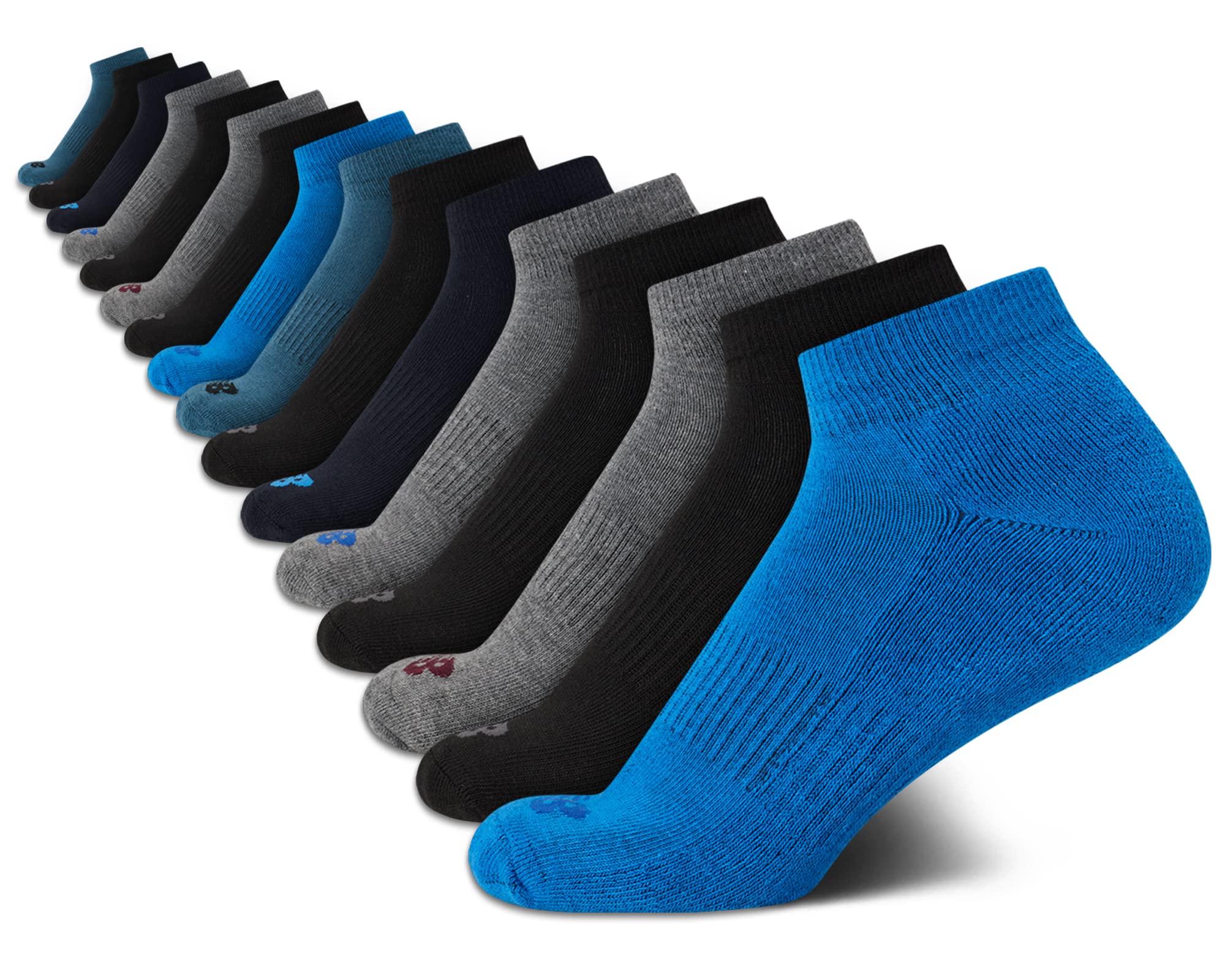 New Balance Boys' Quarter Socks - 16 Pack Soft Cushioned Performance Ankle Socks for Boys - Breathable Boy's Sports Socks, Size Large, Blue Assorted