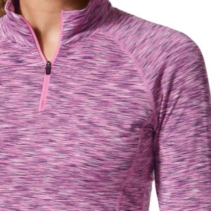 Zengjo Long Sleeve Running Shirts Women Half Zip with Thumb Holes(Marled Pink,M)