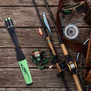 Fishing Rod Handle, Spinning Fish Fly Rods Handles Building Split Grip Replacement Parts with Reel Seat Soft ACS PU Extension Rotatable Holder Tackle for DIY Casting Repair Accessories Kit Green