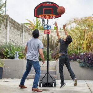 Goplus Portable Basketball Hoop Outdoor, 6.3FT-8.1FT Height Adjustable 5-Level Basketball Stand System with Shatterproof Backboard, Built-in Wheels, Indoor Outside Court Basketball Goal for Kids Youth