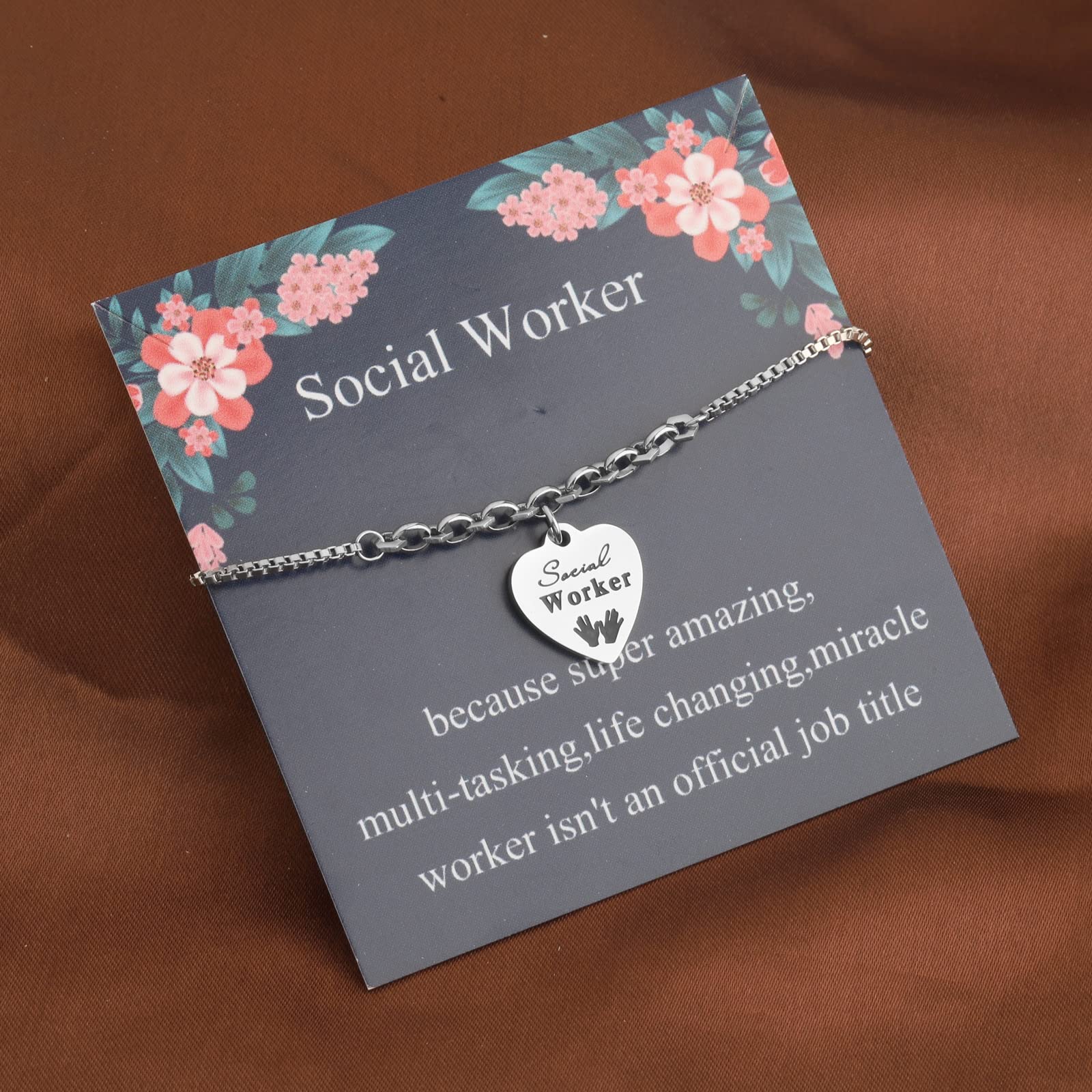 LQRI Social Worker Appreciation Gifts MSW Graduation Gift Social Worker Charm Adjustable Bracelet Thank You Gift for Social Worker Class of 2024 MSW Graduates Gift (silver)