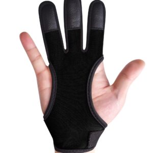 ChinFun Archery Gloves Leather Practice Shooting Hunting Three Finger Archery Protective Gear Accessories for Youth Adult Beginner Black S