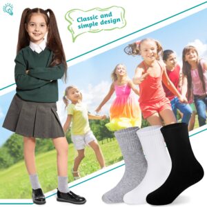 Eyean Kids Athletic Crew Socks Boys Girls Cotton School Uniform Casual Basic Socks 6 Pairs (6-8 Years, Black+White+Grey)