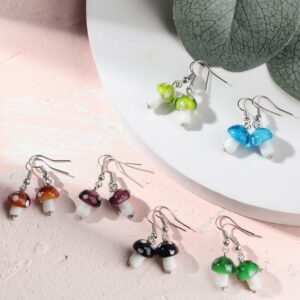 15 Pairs Mushroom Earring for Women Girls Dangle Weird Earrings Creative Handmade Jewelry Glass Mushroom Pendant Drop Earrings Charm Accessories Colorful Funny Food Sweet Fresh