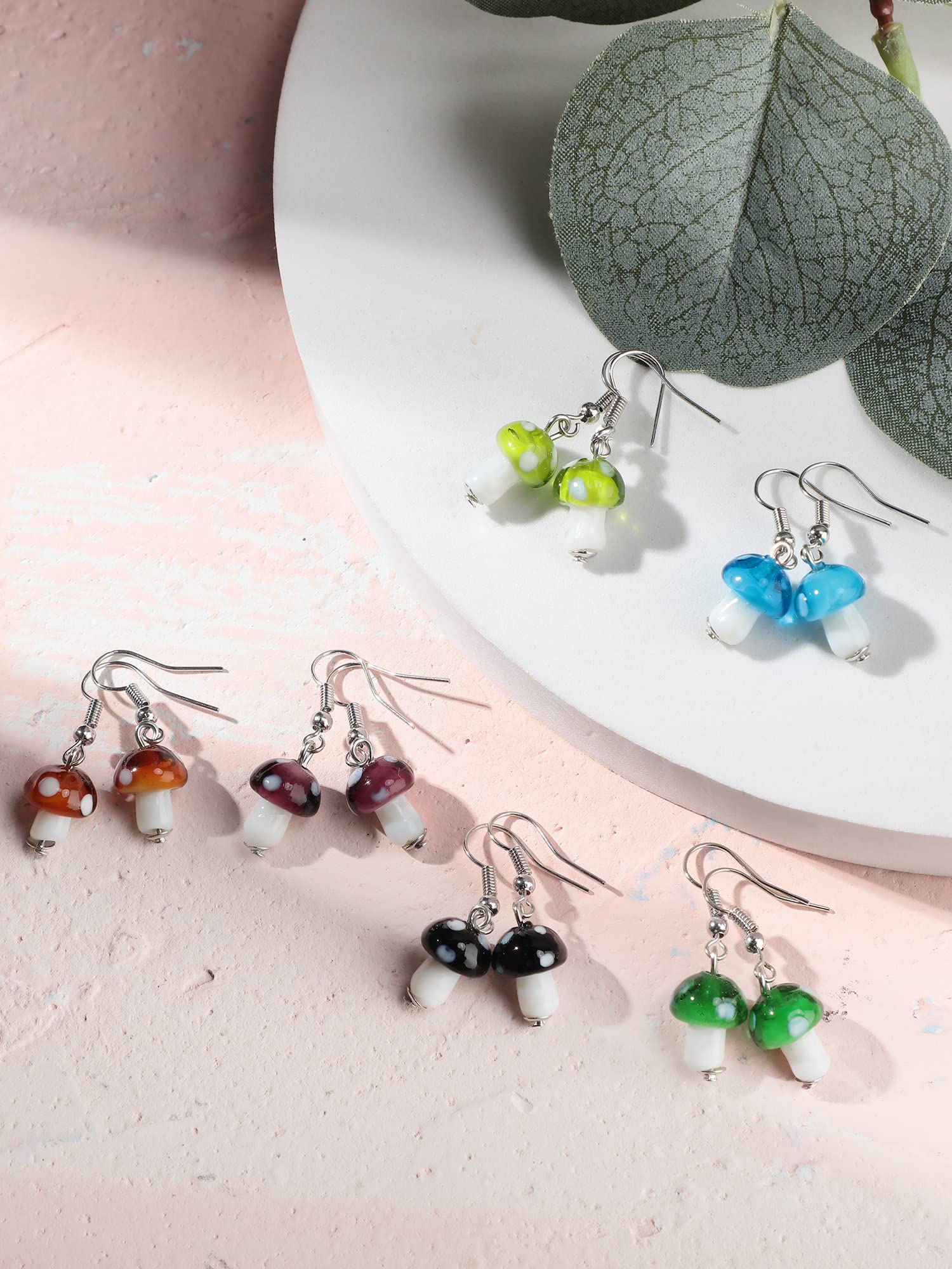 15 Pairs Mushroom Earring for Women Girls Dangle Weird Earrings Creative Handmade Jewelry Glass Mushroom Pendant Drop Earrings Charm Accessories Colorful Funny Food Sweet Fresh