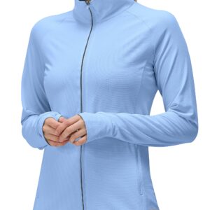 KPSUN Women's UPF 50+ UV Sun Protection Clothing Long Sleeve Athletic Hiking Shirts Lightweight SPF Zip Up Outdoor Jacket(lavender blue,L)