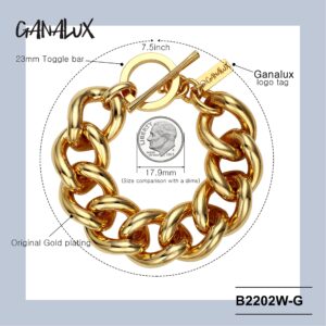 GANALUX 18K Gold Plated Curb Chain Bracelet for Women, Bold Chunky Jewelry Made in Korea (Bold-Small)