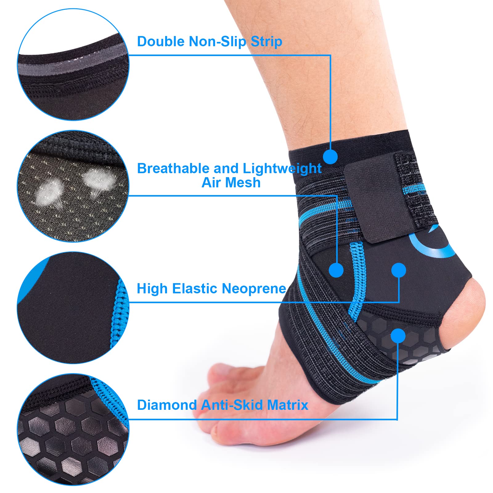 Nvorliy Ankle Brace for Swimming, Aquatic, Scuba Diving, Surfing, Paddle Boarding, Water Sports or Injury Recovery, Neoprene Compression Ankle Wrap & Foot Support for Women & Men (Large)