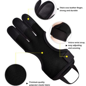 ChinFun Archery Gloves Leather Practice Shooting Hunting Three Finger Archery Protective Gear Accessories for Youth Adult Beginner Black S