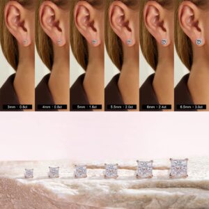 SMILEST 3ct Rose Gold Moissanite Earrings for Women, D Color VVS1 Clarity Lab Grown Princess Moissanite Stud Earrings 18K Rose Gold Vermeil 925 Sterling Silver Moissanite Diamond Earrings for Women