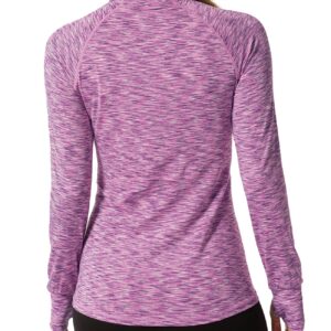 Zengjo Long Sleeve Running Shirts Women Half Zip with Thumb Holes(Marled Pink,M)