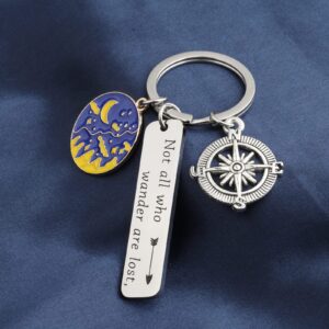 LQRI Not All Those Who Wander are Lost Keychain Traveller Gift Adventurist Gift Wanderlust Gift Compass Key Chain Inspirational Gifts