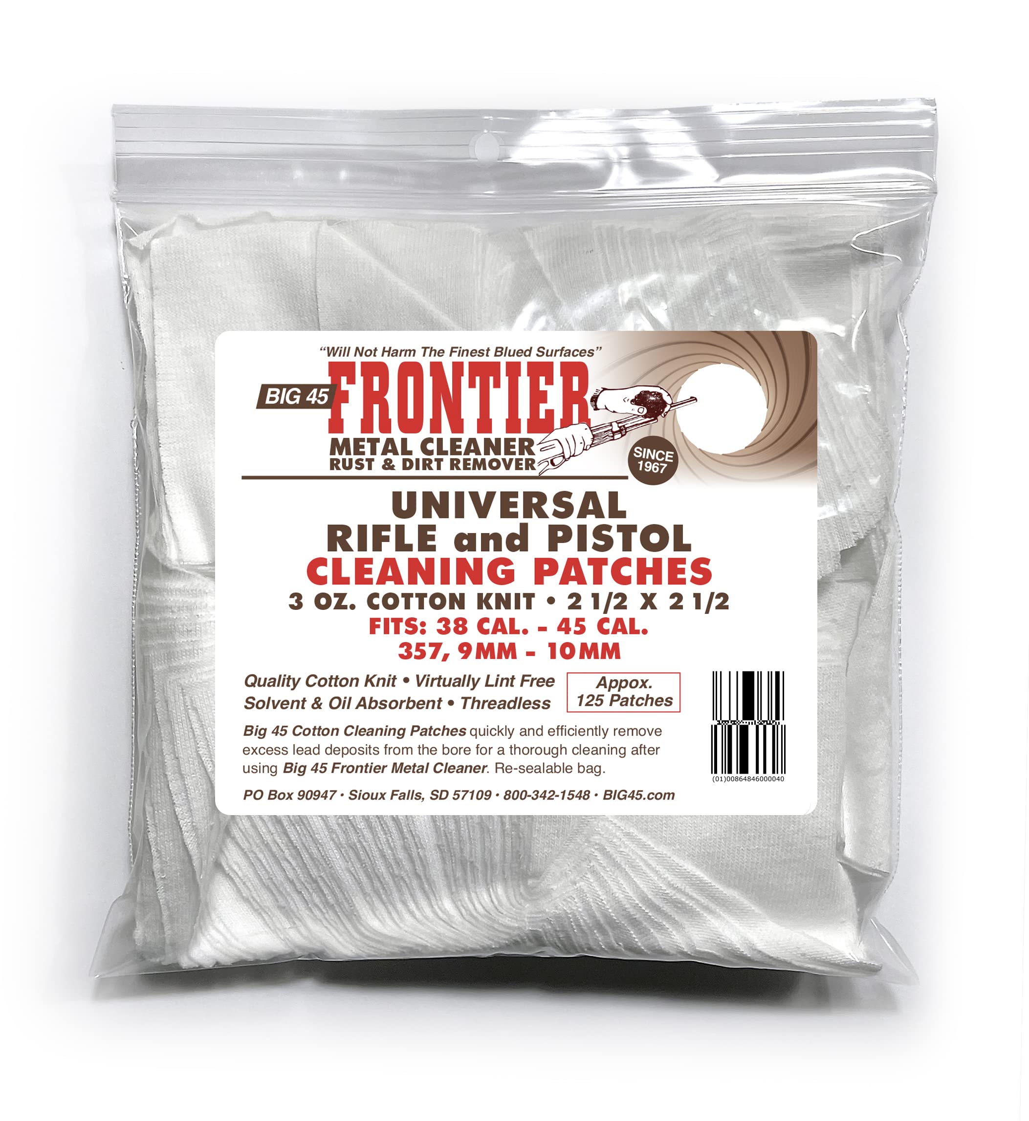 Big 45 Frontier Metal Cleaner Universal Rifle & Pistol Cleaning Patches