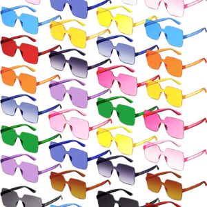 Chumia 51 Pack Fun Sunglasses Bulk Adult Party Favors Sunglasses Colorful Plastic Square Rimless Retro Sunglasses for Women Men Neon Party Candy Color Glasses