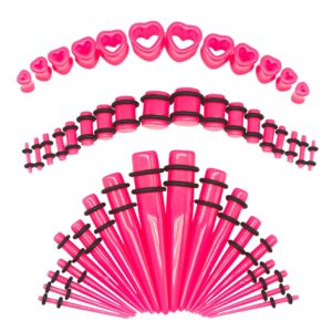 marsrut 48 pcs acrylic gauge kit tapers heart tunnels plug 14g-0000g ear stretching set - pink