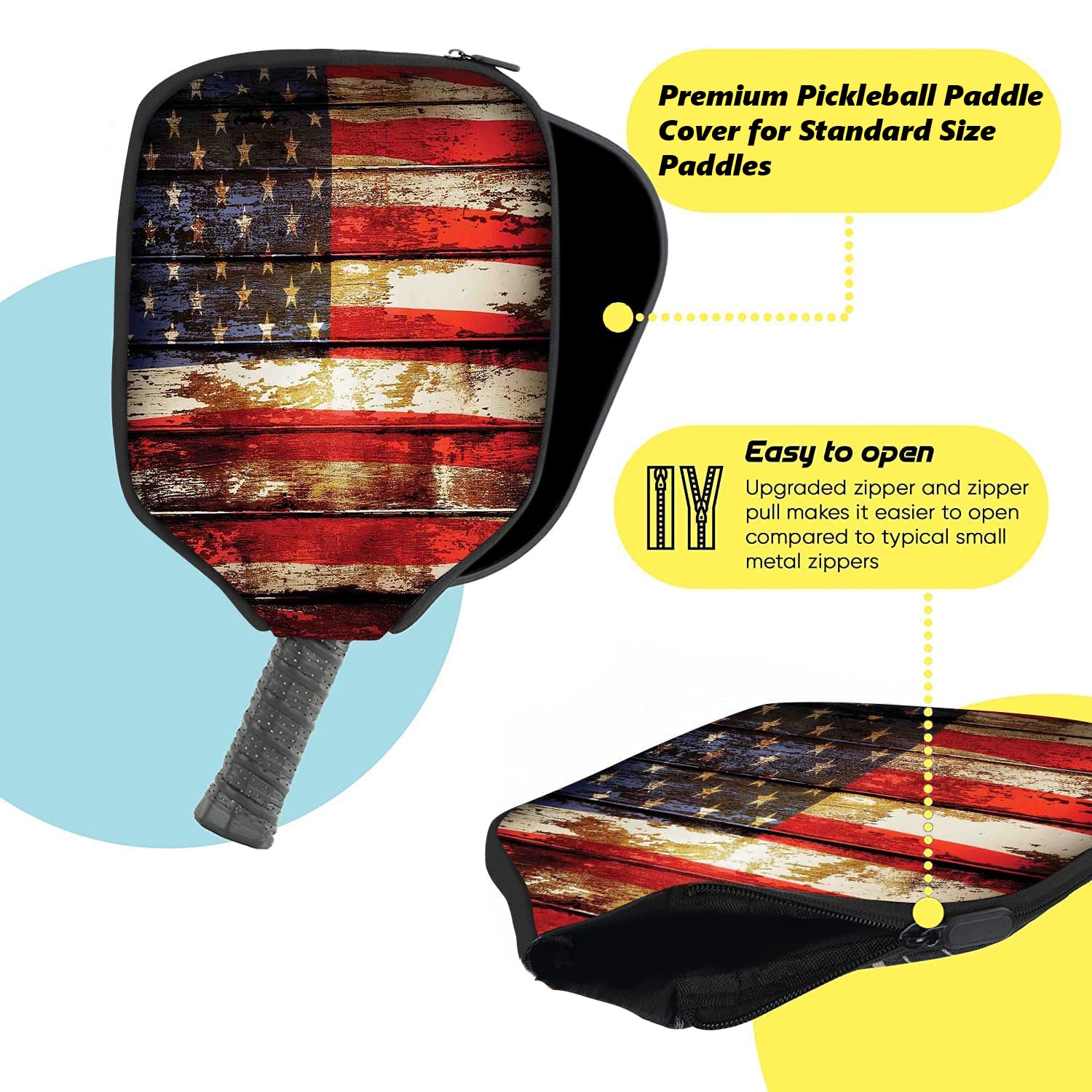 JCETUNO Custom Neoprene Pickleball Paddles Cover Pickleball Racket Sleeve with Image Text Logo, for Standard Size Paddles, Black, W8.26 xL11.6