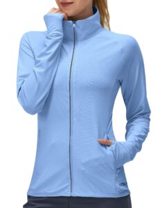 kpsun women's upf 50+ uv sun protection clothing long sleeve athletic hiking shirts lightweight spf zip up outdoor jacket(lavender blue,l)