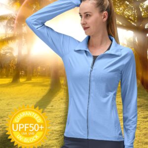 KPSUN Women's UPF 50+ UV Sun Protection Clothing Long Sleeve Athletic Hiking Shirts Lightweight SPF Zip Up Outdoor Jacket(lavender blue,L)