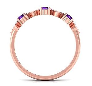 Natural Amethyst Diamond Half Eternity Band for Women, AAA Quality, Anniversary Ring (Ready to Gift), 14K Rose Gold, Size:US 8.00