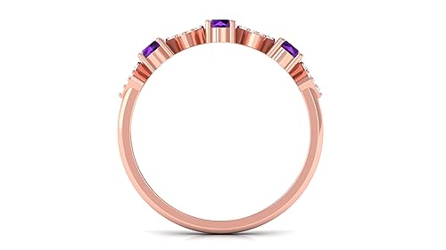 Natural Amethyst Diamond Half Eternity Band for Women, AAA Quality, Anniversary Ring (Ready to Gift), 14K Rose Gold, Size:US 8.00