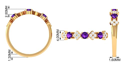 Natural Amethyst Diamond Half Eternity Band for Women, AAA Quality, Anniversary Ring (Ready to Gift), 14K Rose Gold, Size:US 8.00