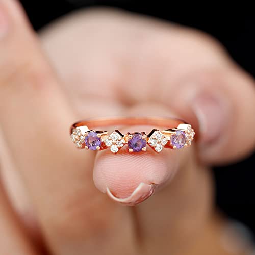 Natural Amethyst Diamond Half Eternity Band for Women, AAA Quality, Anniversary Ring (Ready to Gift), 14K Rose Gold, Size:US 8.00