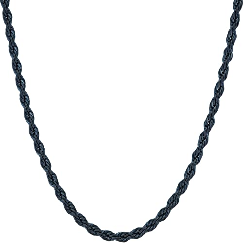 LIFETIME JEWELRY 3mm Rope Chain for Men & Women Diamond Cut Necklaces for Women & Men Necklace 14 to 36 Inch Black | Gunmetal | Stainless Steel (18 inches, Black)