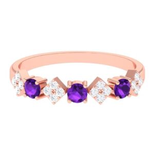 natural amethyst diamond half eternity band for women, aaa quality, anniversary ring (ready to gift), 14k rose gold, size:us 8.00