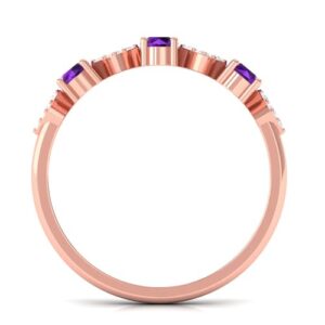 Natural Amethyst Diamond Half Eternity Band for Women, AAA Quality, Anniversary Ring (Ready to Gift), 14K Rose Gold, Size:US 8.00