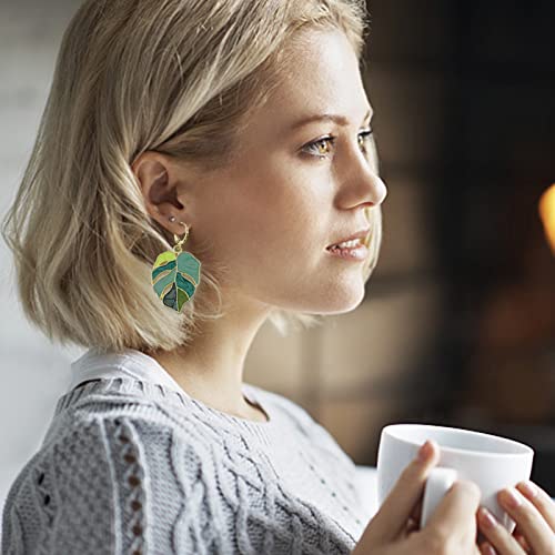 Gift Earrings Bohemian Green Leaf Earrings for Women, Enamel Jewelry for Women, Monstera Leaves Plant Pendant Drop Dangle Earrings for Women Mens with Box Gift Package, Hoop