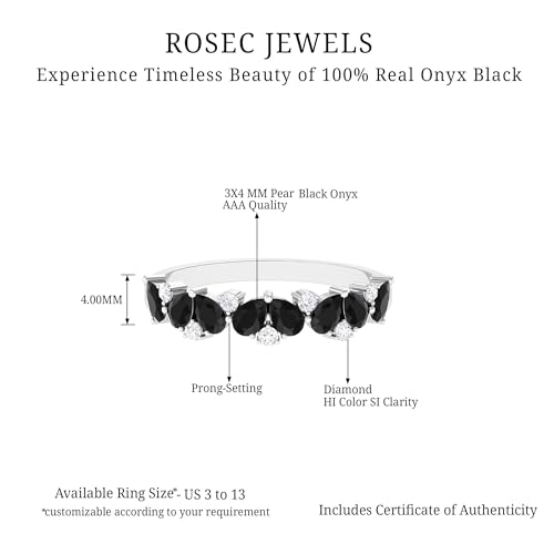 Certified Black Onyx Diamond Half Eternity Band Ring, AAA Quality, December Birthstone Ring (Ready To Gift), 14K Rose Gold, Size:US 9.00