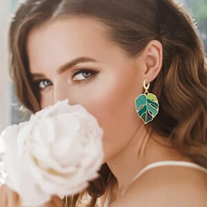 Gift Earrings Bohemian Green Leaf Earrings for Women, Enamel Jewelry for Women, Monstera Leaves Plant Pendant Drop Dangle Earrings for Women Mens with Box Gift Package, Hoop