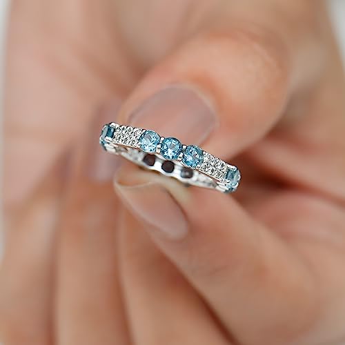 Natural Certified London Blue Topaz Diamond Eternity Band for Women, AAA Quality, Anniversary Ring - With Jewelry Box, 14K White Gold, Size:US 5.50