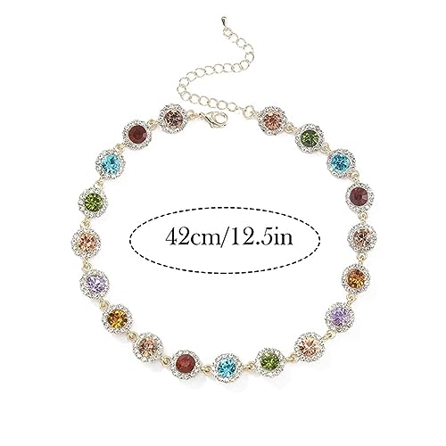 ACEDRE Colorful Crystal Choker Necklace Sparkly Rhinestone Chokers Necklaces Gold Chain Necklace Party Prom Neck Jewelry for Women(1-Colorful)