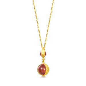 CHOW SANG SANG G* Collection 999 24K Solid Gold Red Agate Beaded Pendant for Women 86127P | [Not Include the Neckace]