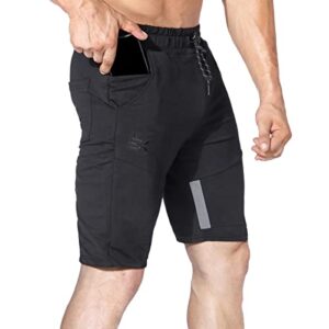 brokig mens thighs mesh gym workout shorts, bodybuilding slim athletic running shorts for men with zipper pockets (black,medium)