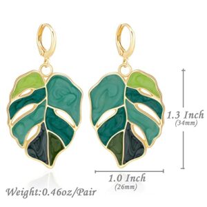 Gift Earrings Bohemian Green Leaf Earrings for Women, Enamel Jewelry for Women, Monstera Leaves Plant Pendant Drop Dangle Earrings for Women Mens with Box Gift Package, Hoop