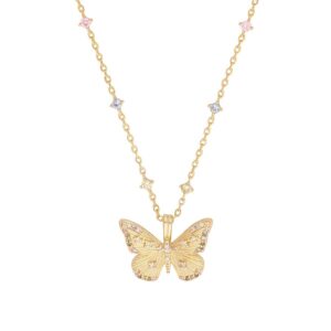 Wanderlust + Co Butterfly Rainbow & Gold Necklace 14K Gold Plated Jewelry Hypoallergenic Shower-safe