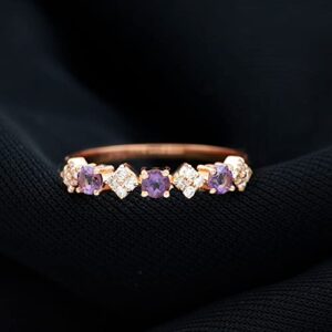 Natural Amethyst Diamond Half Eternity Band for Women, AAA Quality, Anniversary Ring (Ready to Gift), 14K Rose Gold, Size:US 8.00